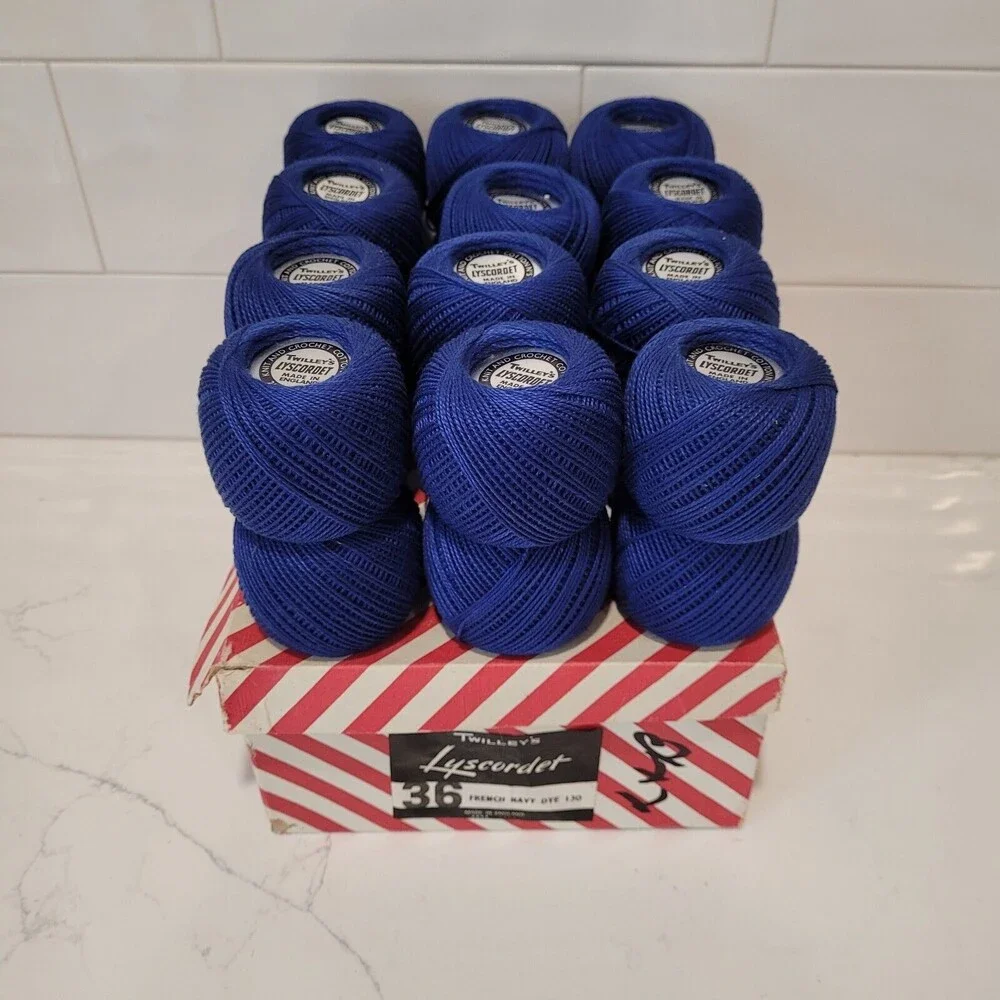Twilleys Yarn 24 NEW 25g Skeins Lyscordet No 5 Cotton Crochet French Navy 36 BOX